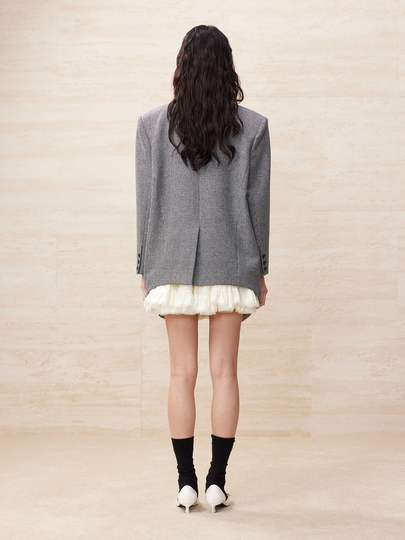 Houndstooth irregular collar blazer