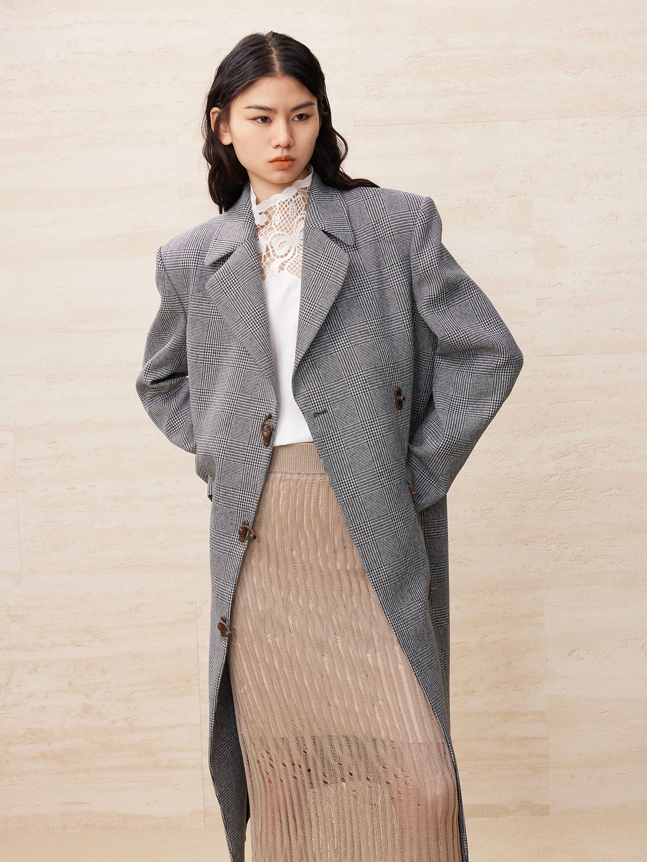 Houndstooth long coat