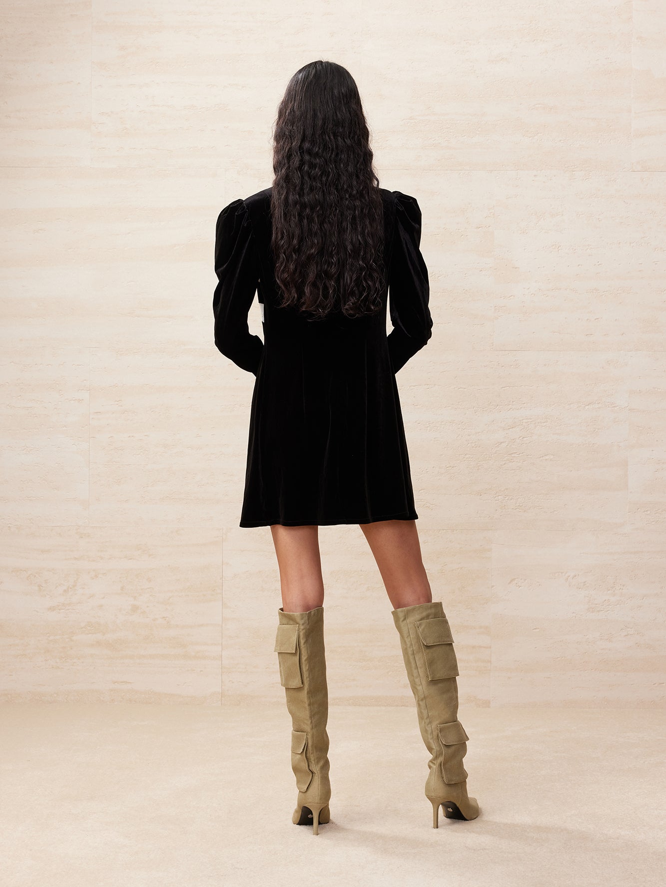 Lace bowknot spliced velvet minidress