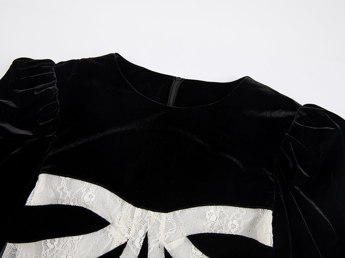 Lace bowknot spliced velvet minidress