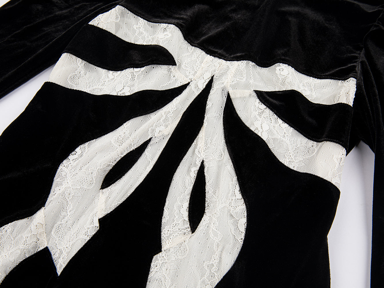 Lace bowknot spliced velvet minidress