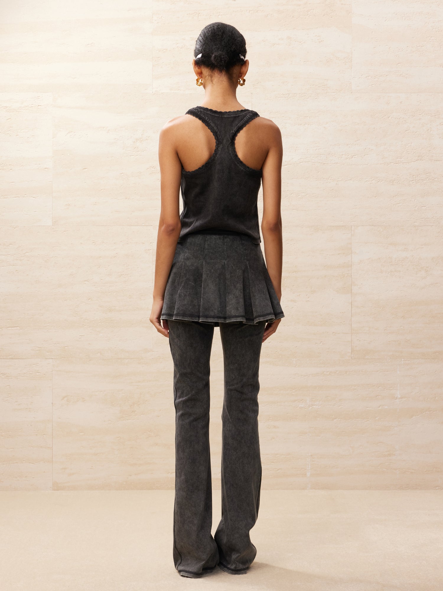 Vintage two piece flared jeans with pleated skirt