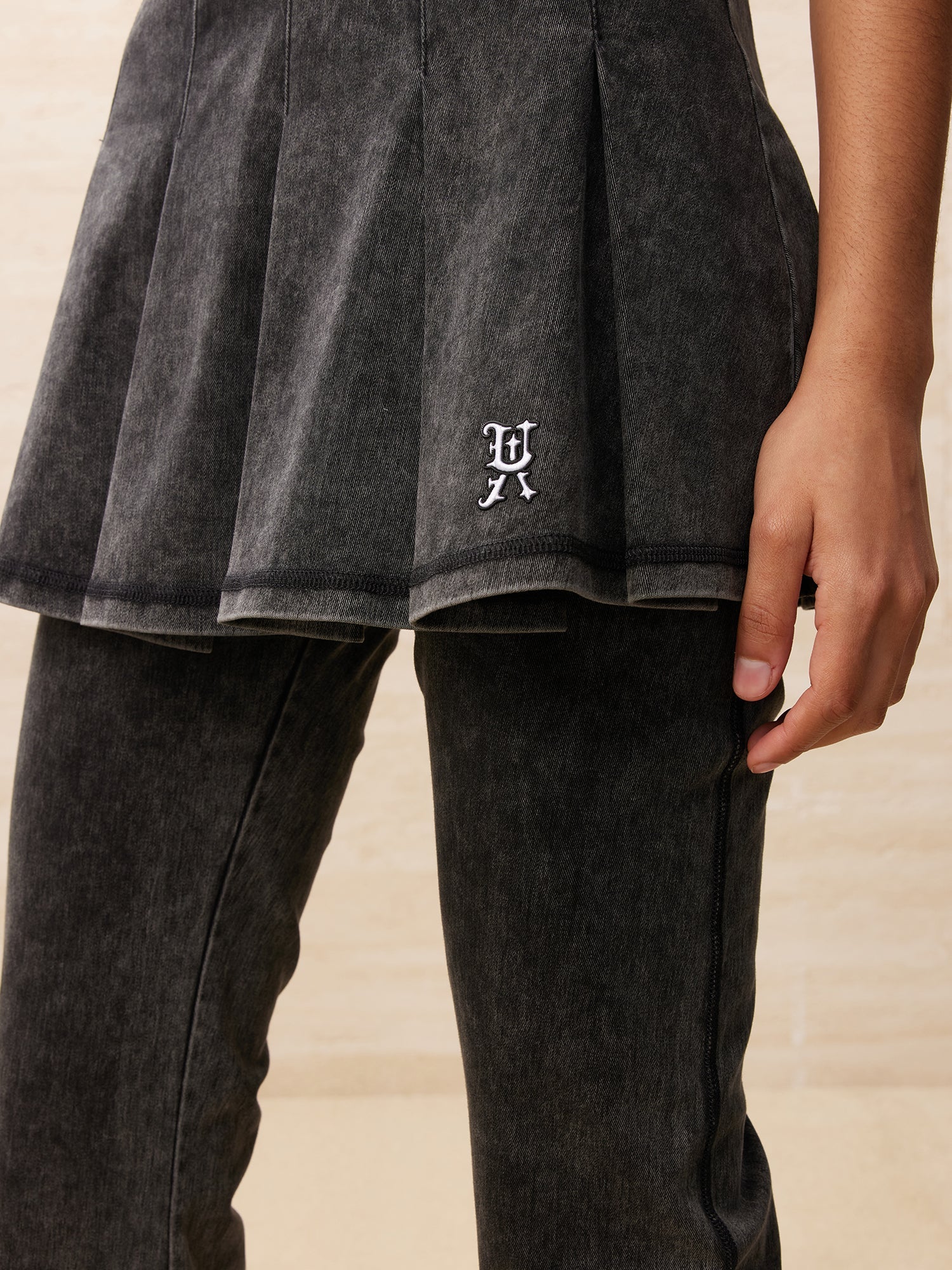 Vintage two piece flared jeans with pleated skirt