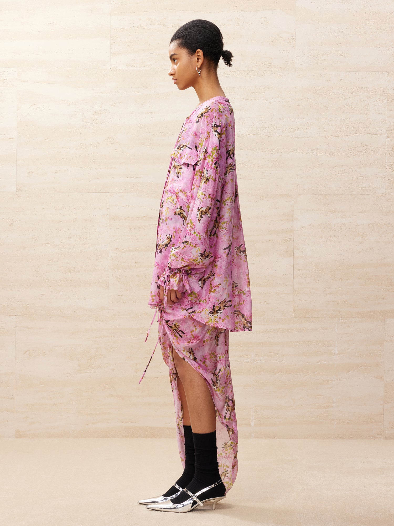 Puppy patterned rose pink draped skirt