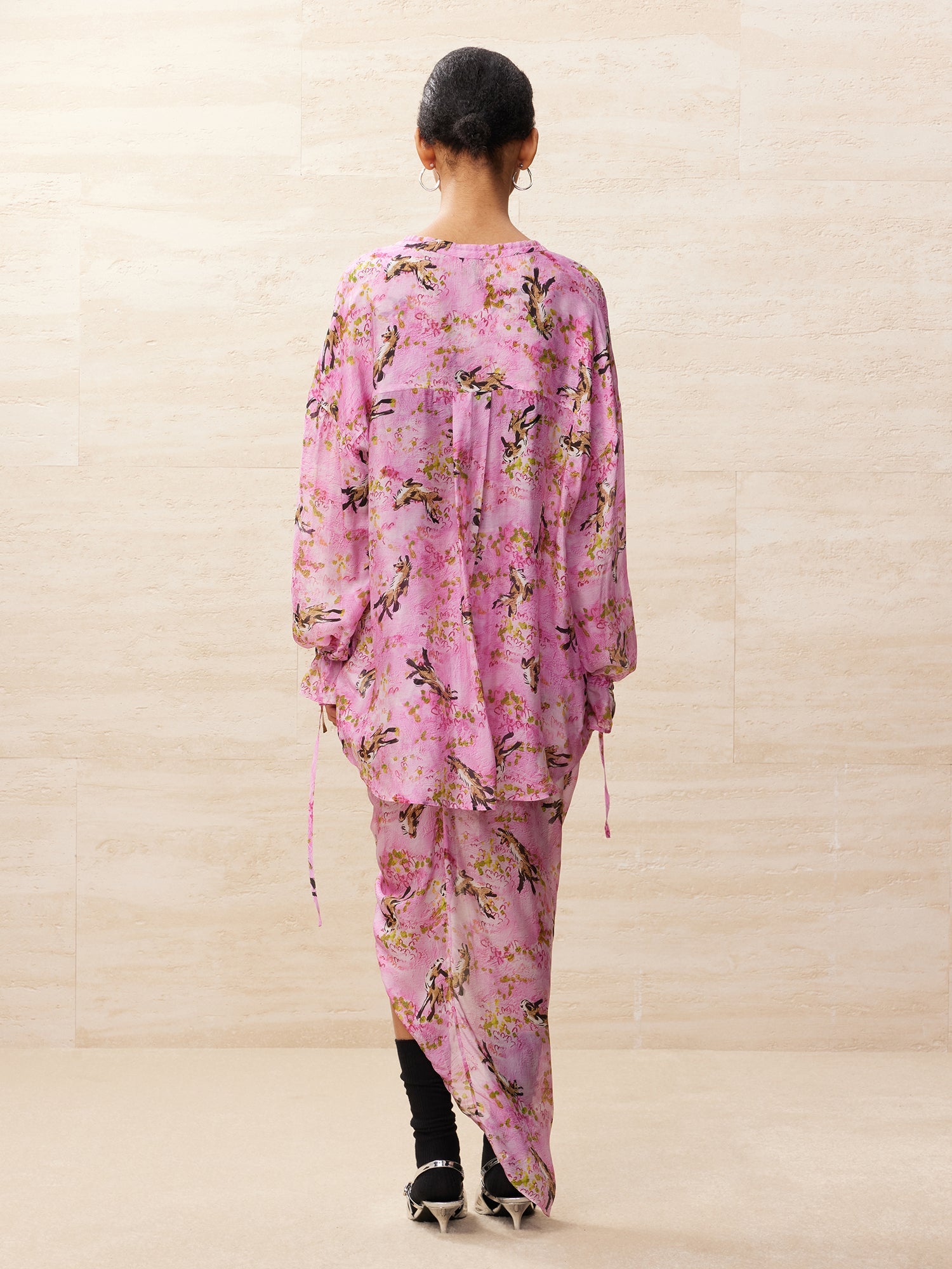 Puppy patterned rose pink draped skirt