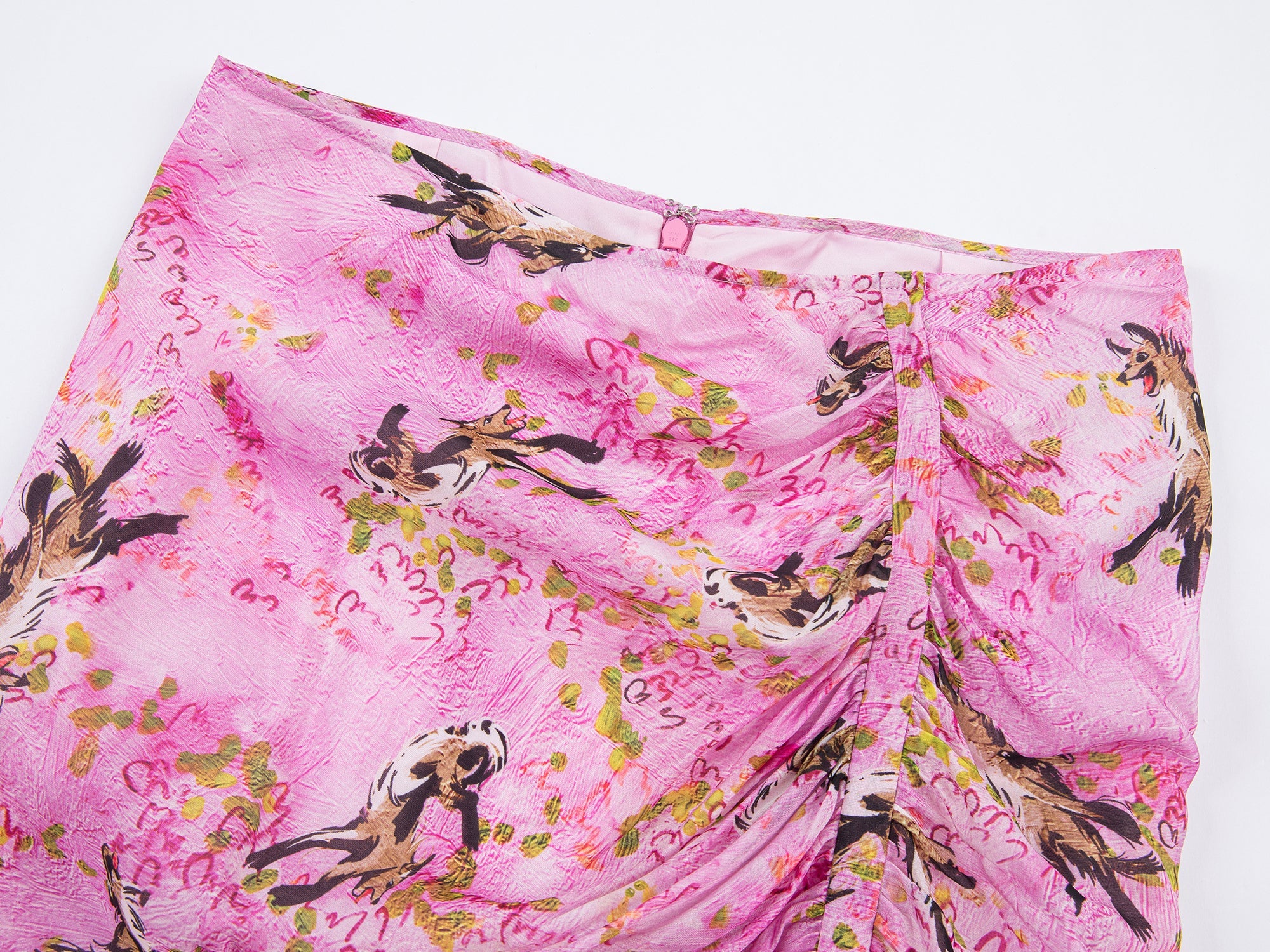 Puppy patterned rose pink draped skirt