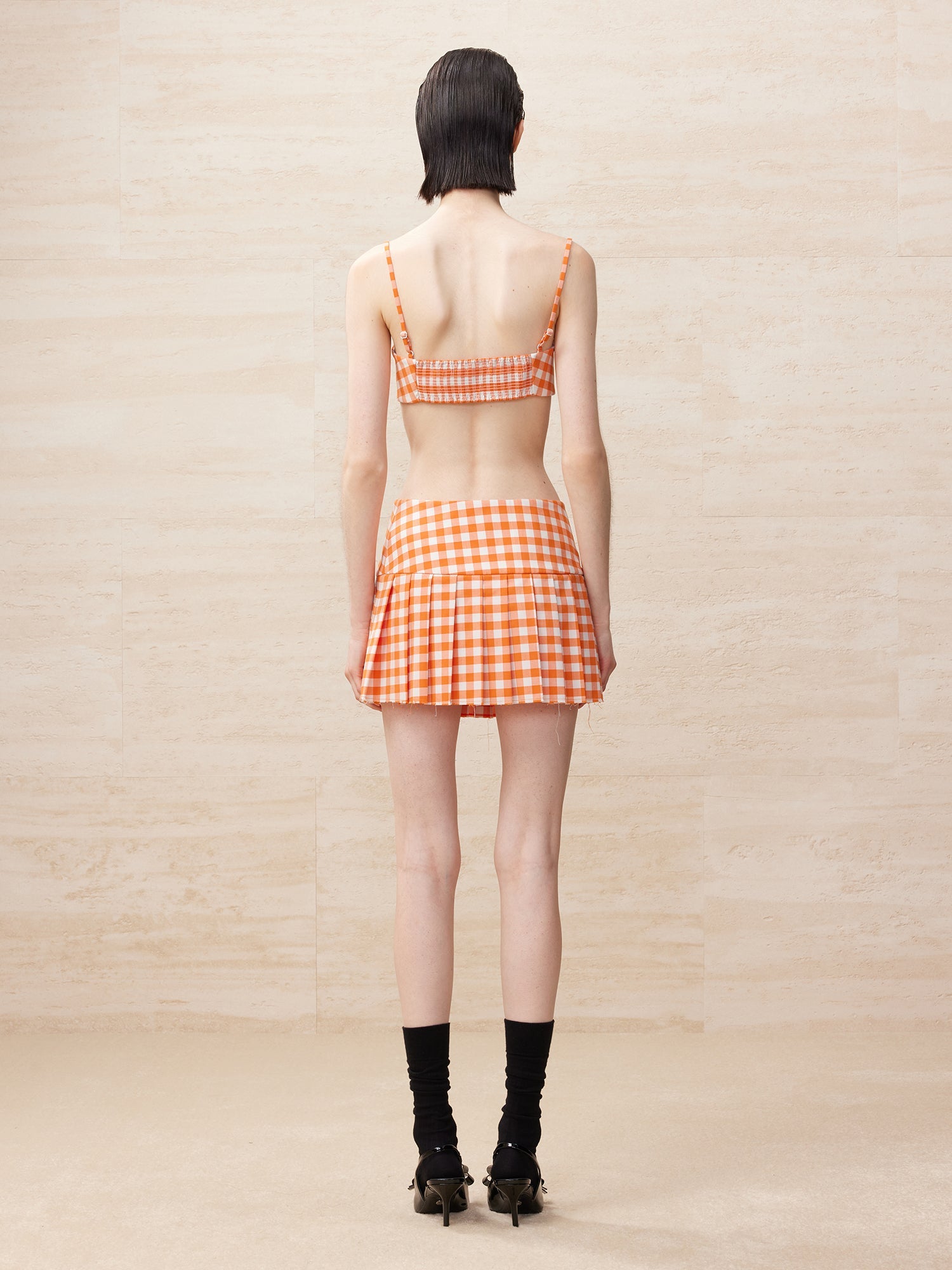 Vichy plaid pleated skirt