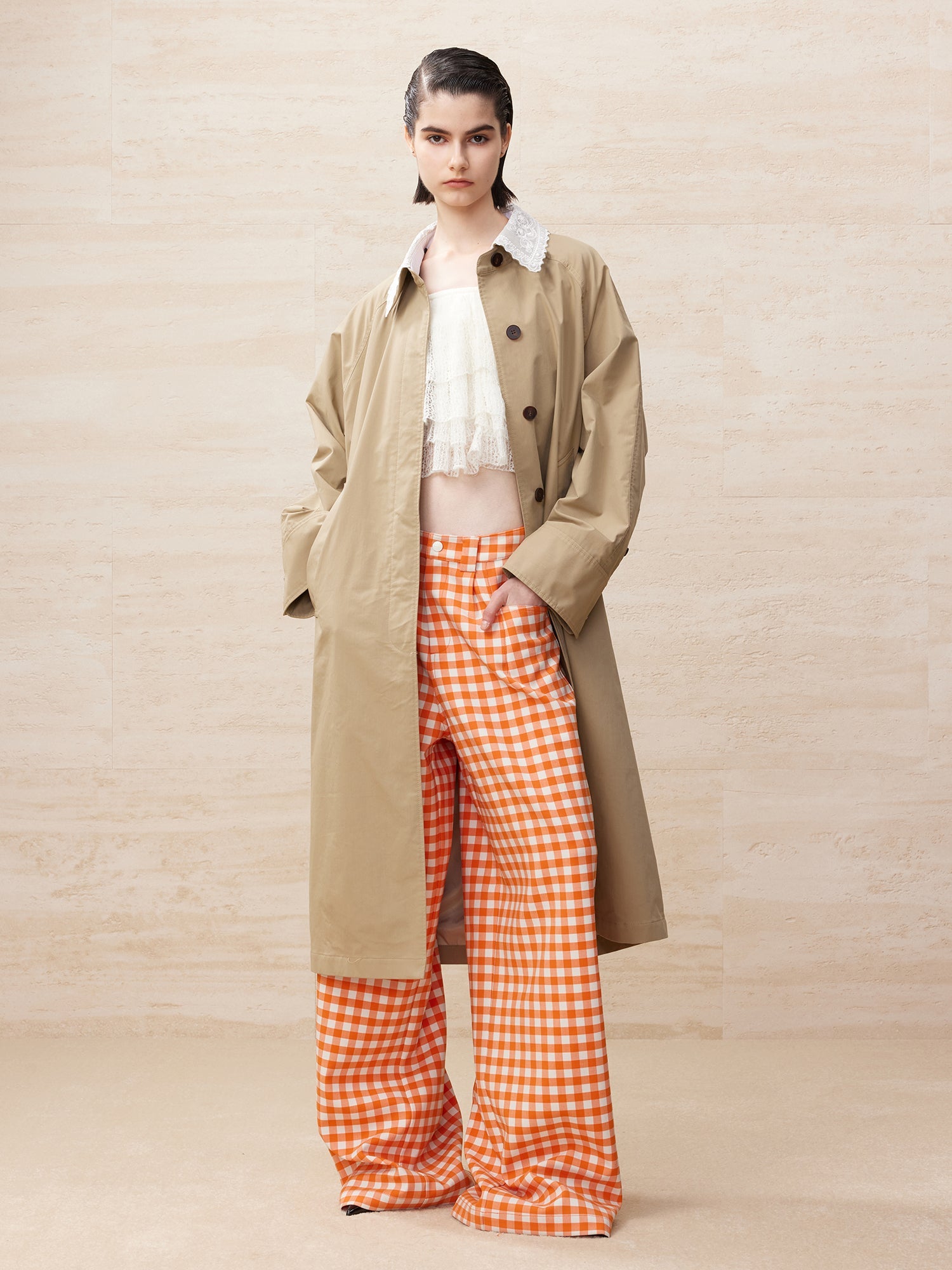 Detachable lace collar car coat