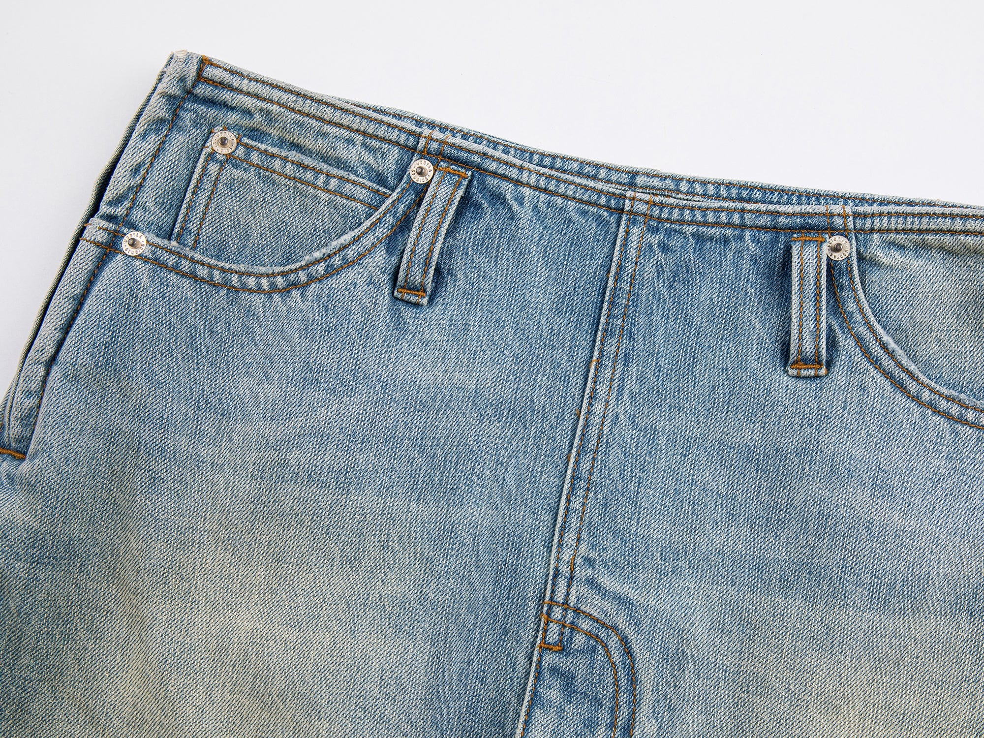 Deconstructed washed denim skirt