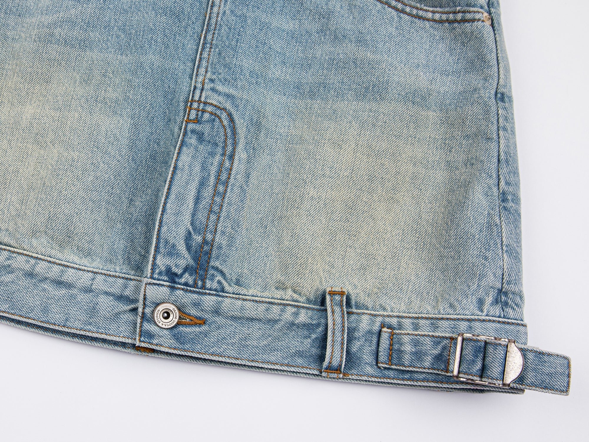 Deconstructed washed denim skirt