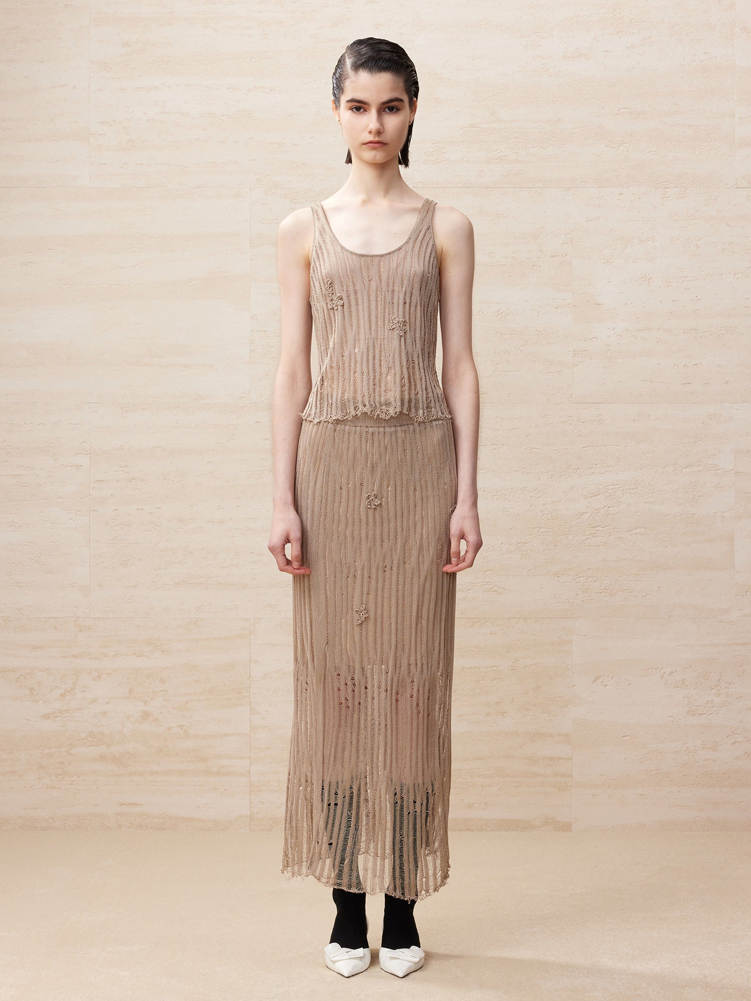 Knitted striped raw edge tank top