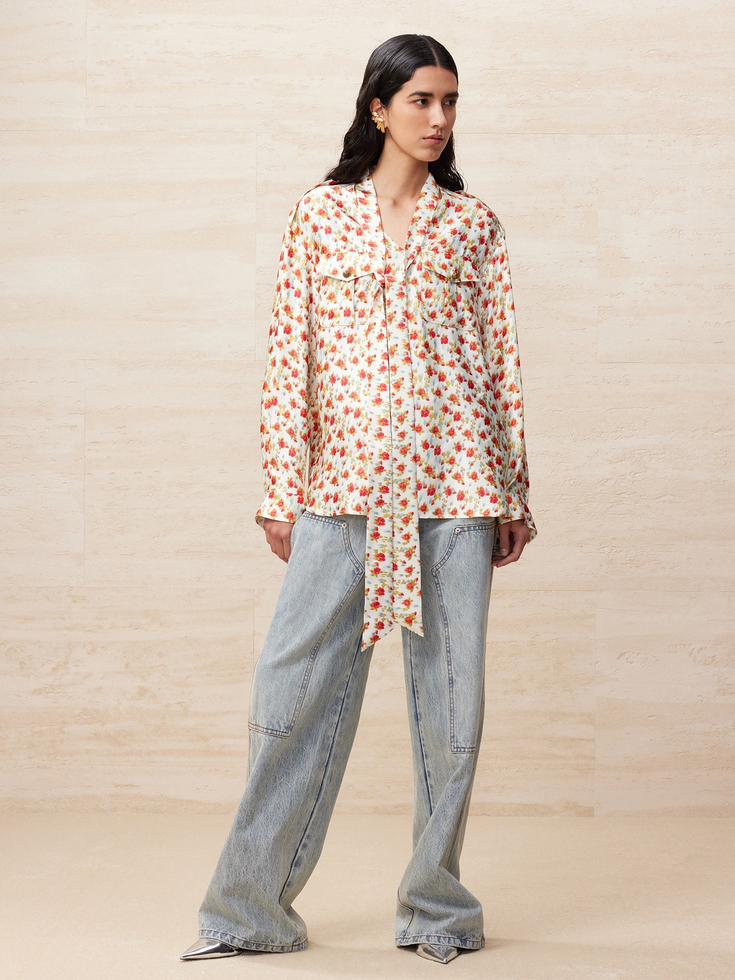 Deconstructed washed carpenter jeans