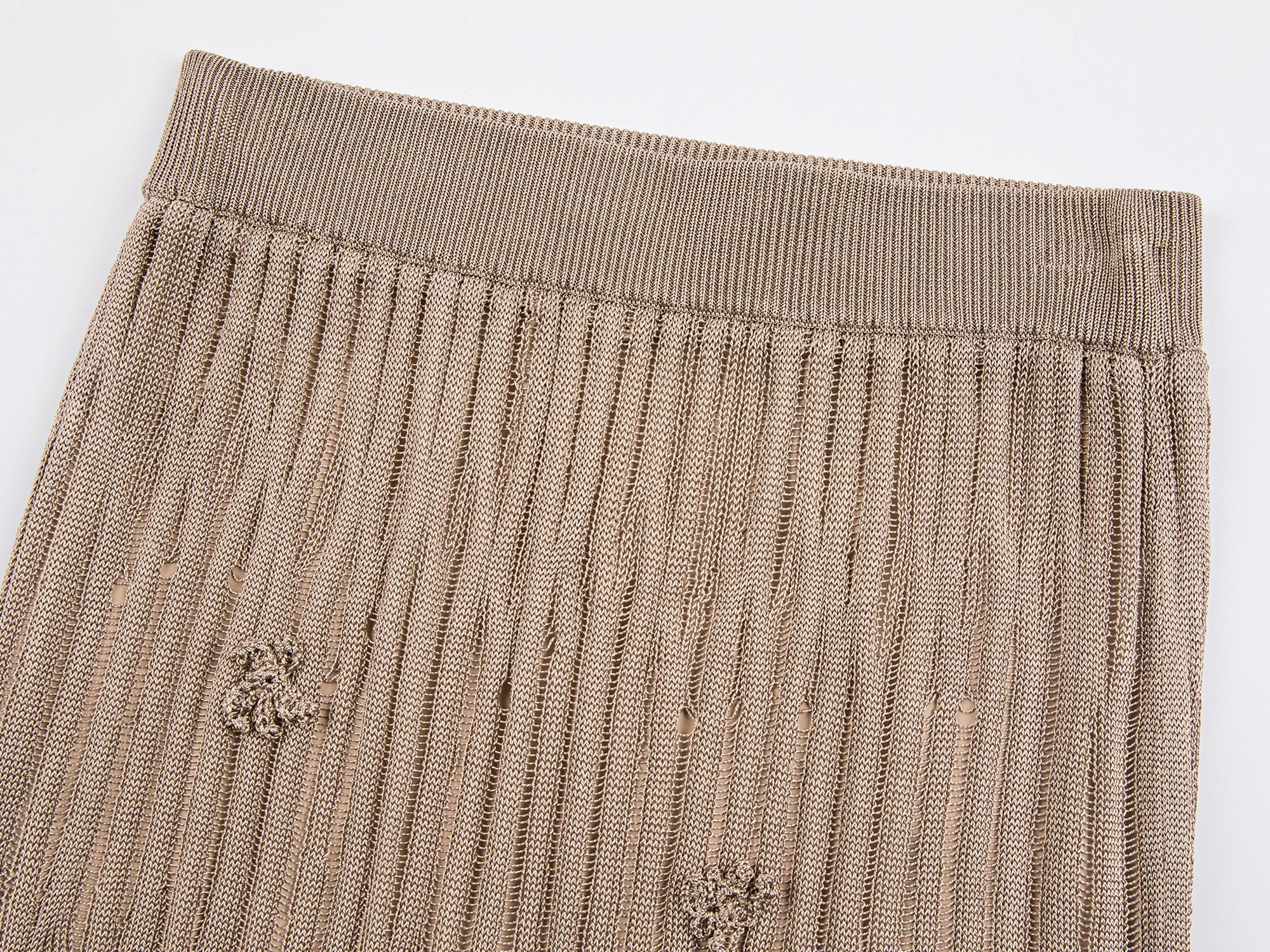 Knitted striped raw edge long skirt