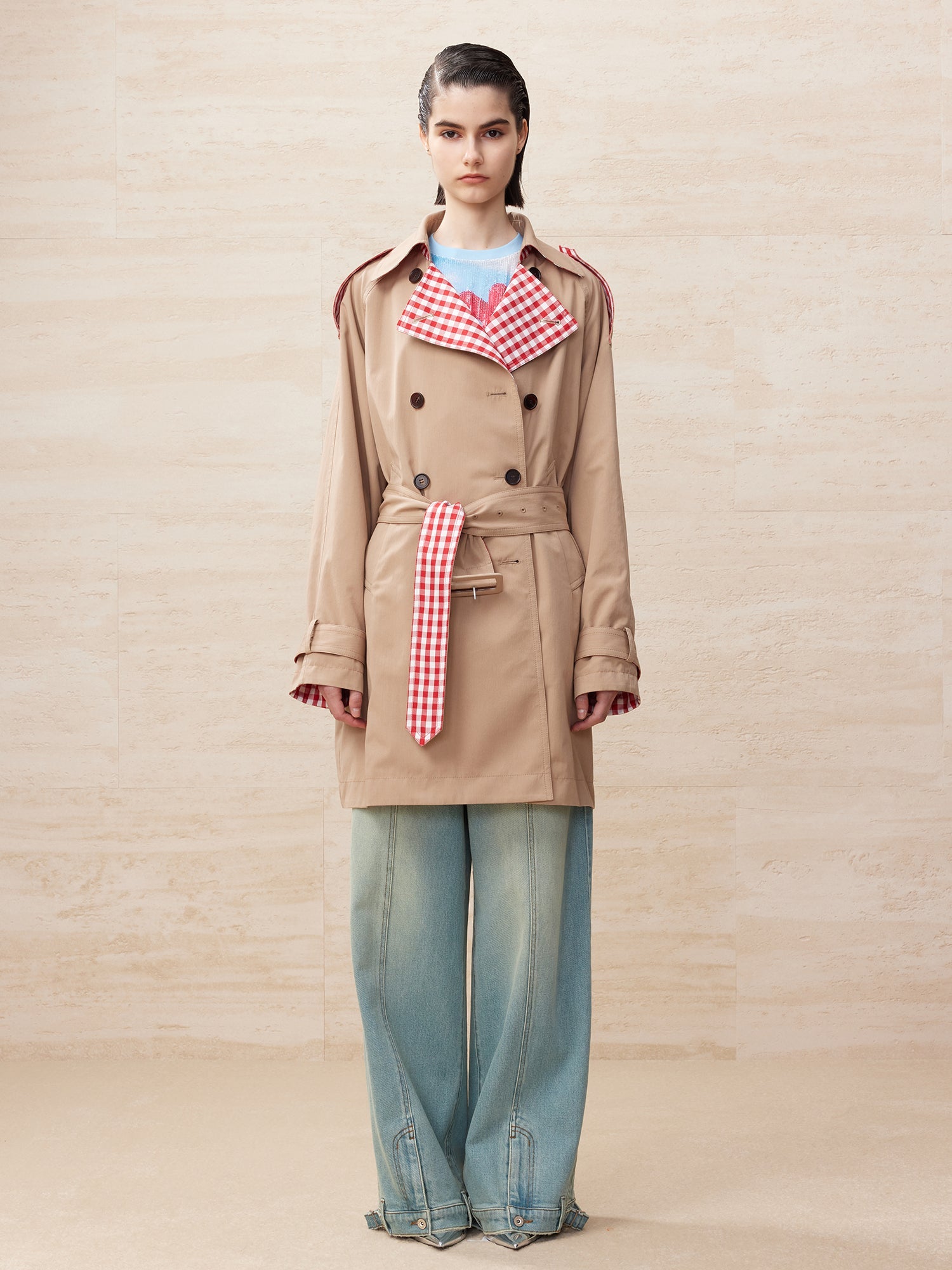 Deconstructed washed wide leg jeans