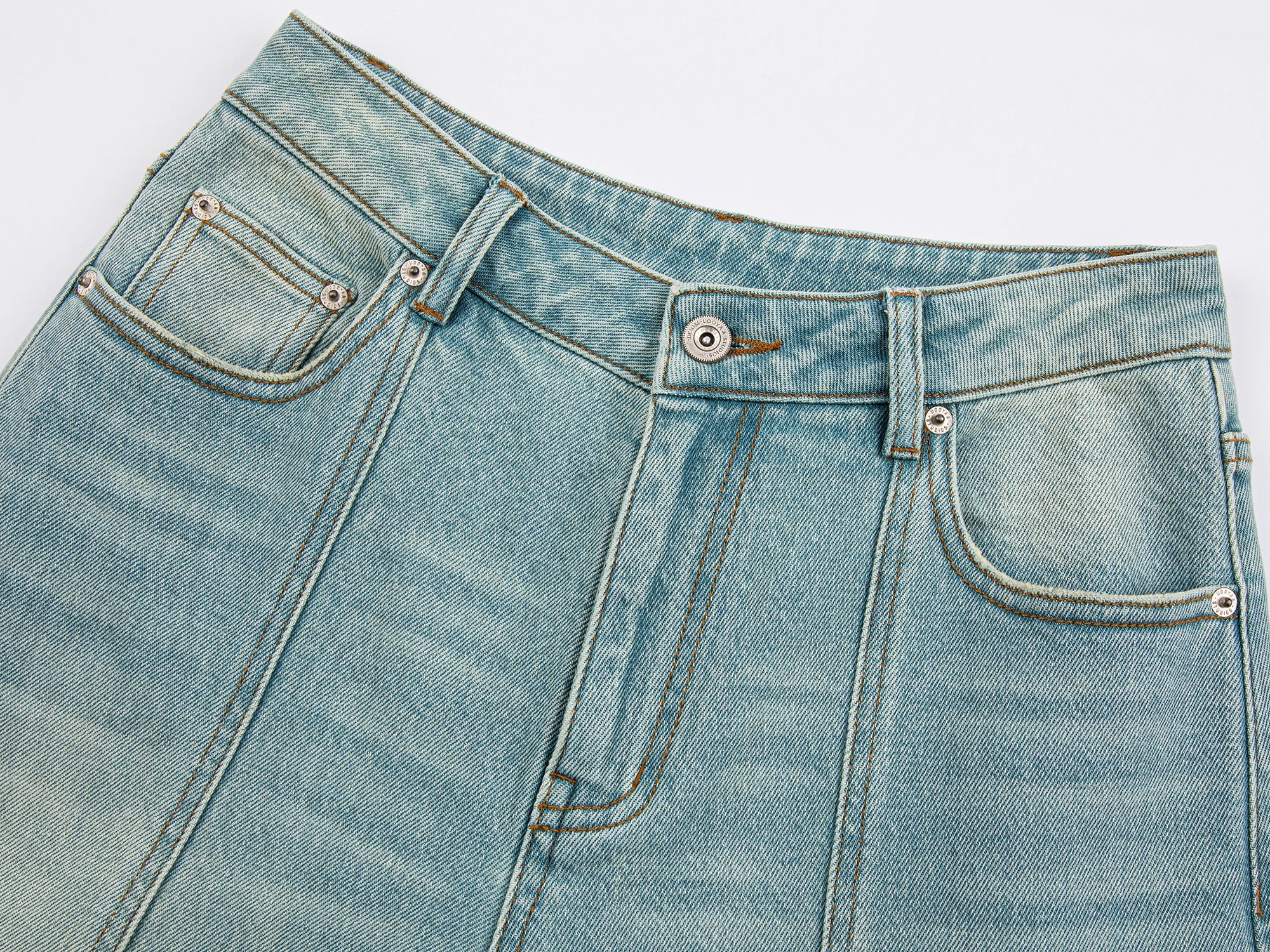 Deconstructed washed wide leg jeans