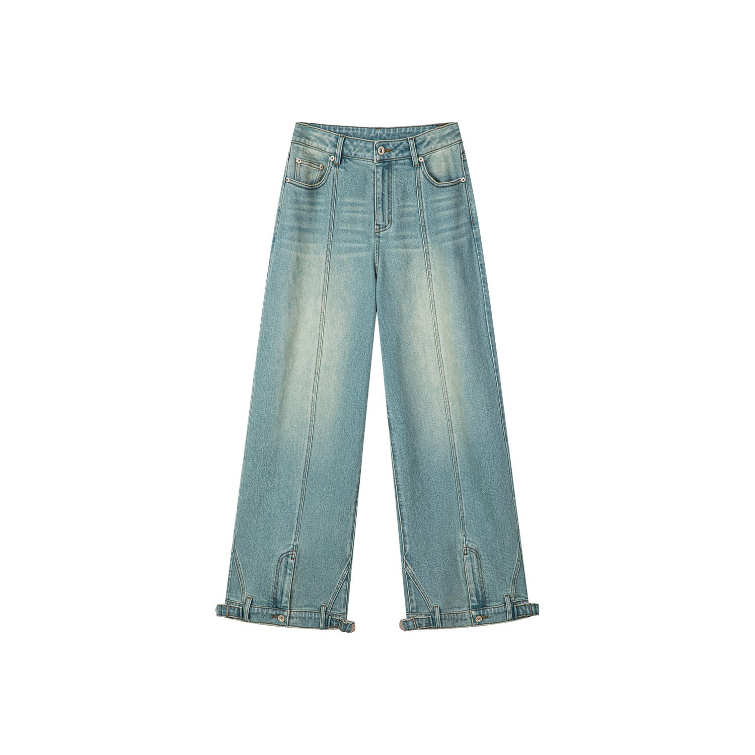 Deconstructed washed wide leg jeans