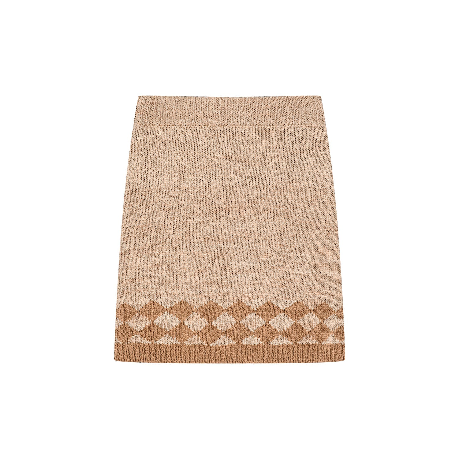 カーキ色のダイヤモンド柄ニットスカート