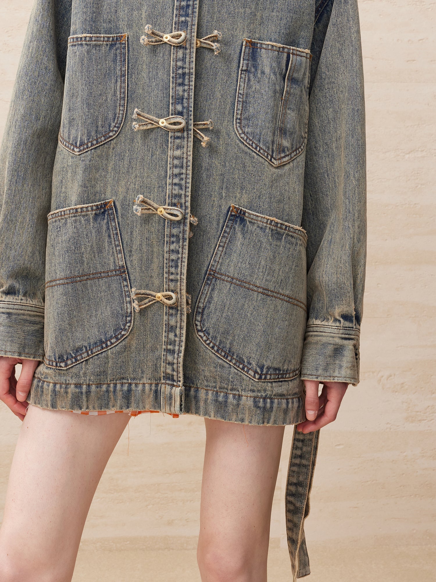 Chinese button knot vintage denim jacket