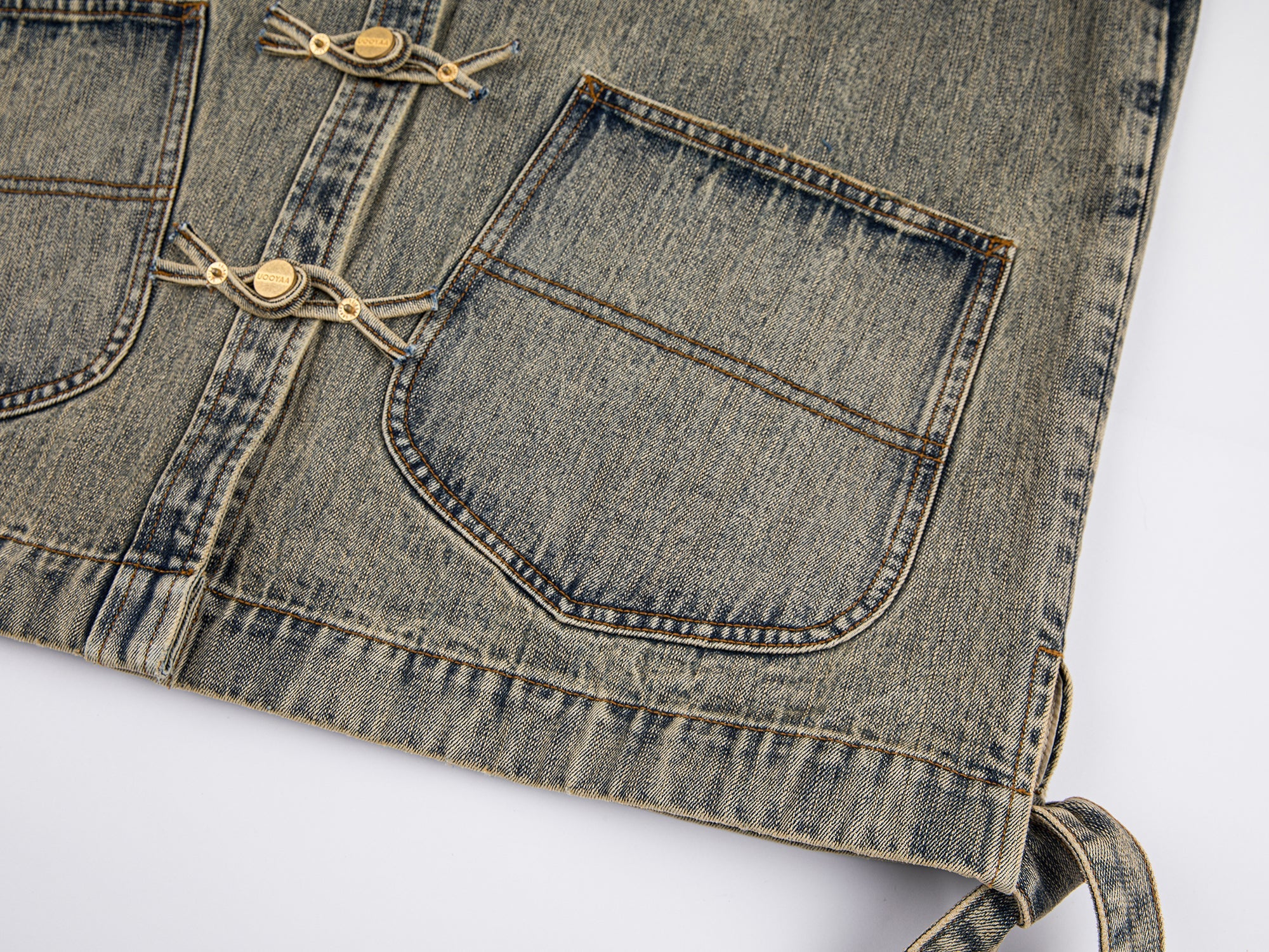 Chinese button knot vintage denim jacket