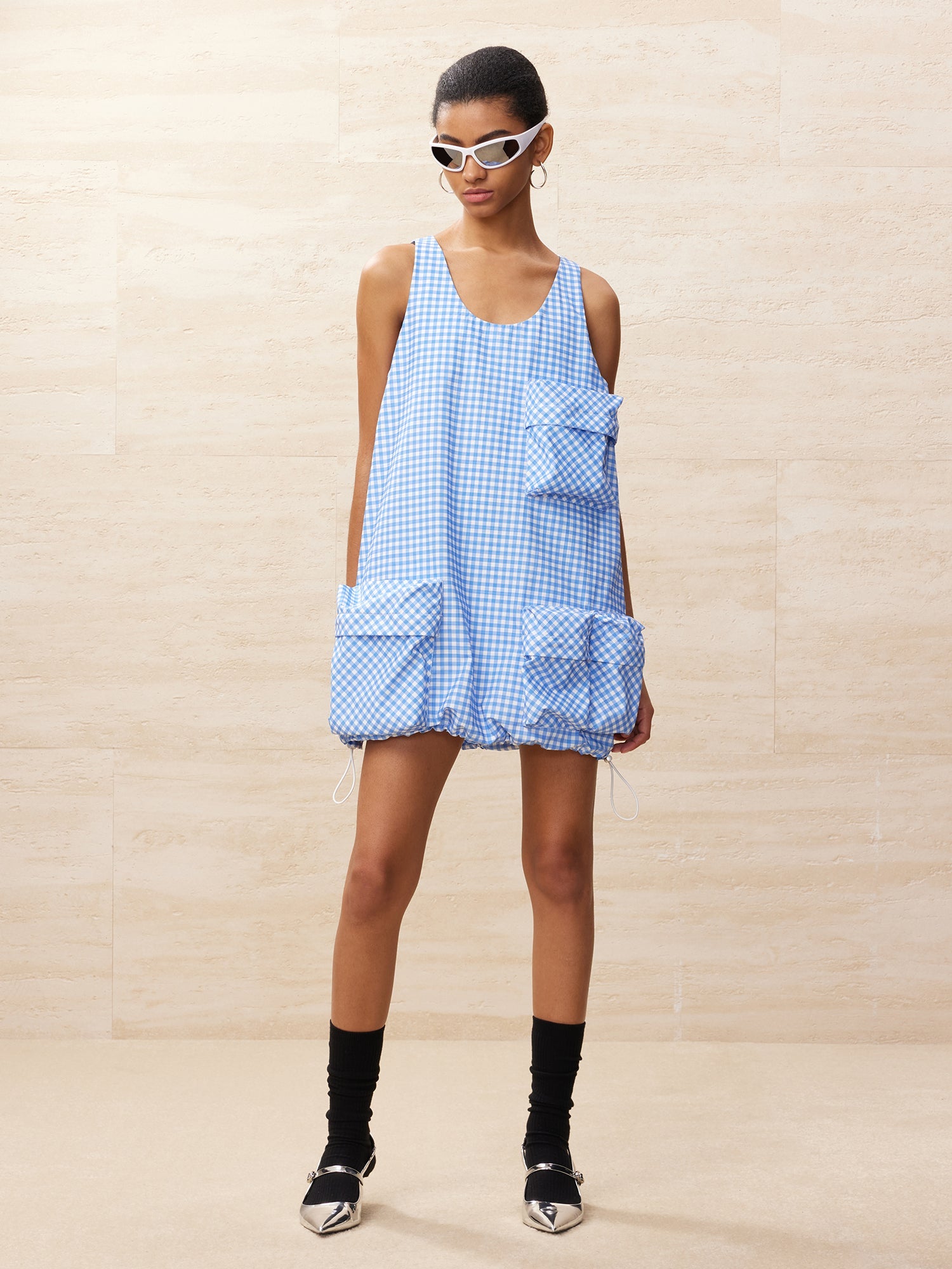 Vichy plaid cargo tank dress