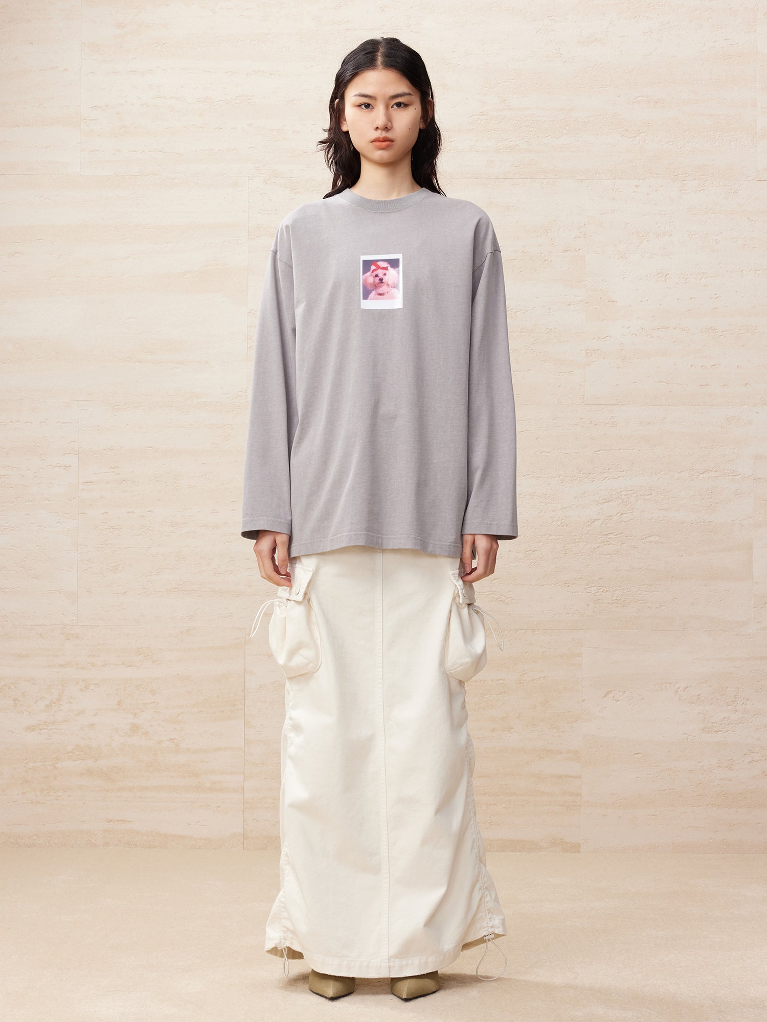 Puppy portrait printed long sleeved shirt