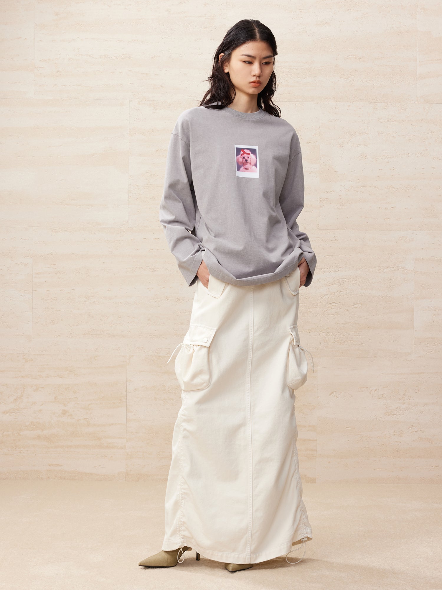 Puppy portrait printed long sleeved shirt