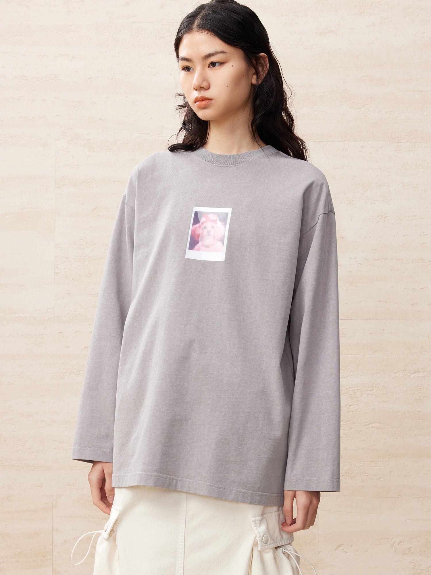 Puppy portrait printed long sleeved shirt