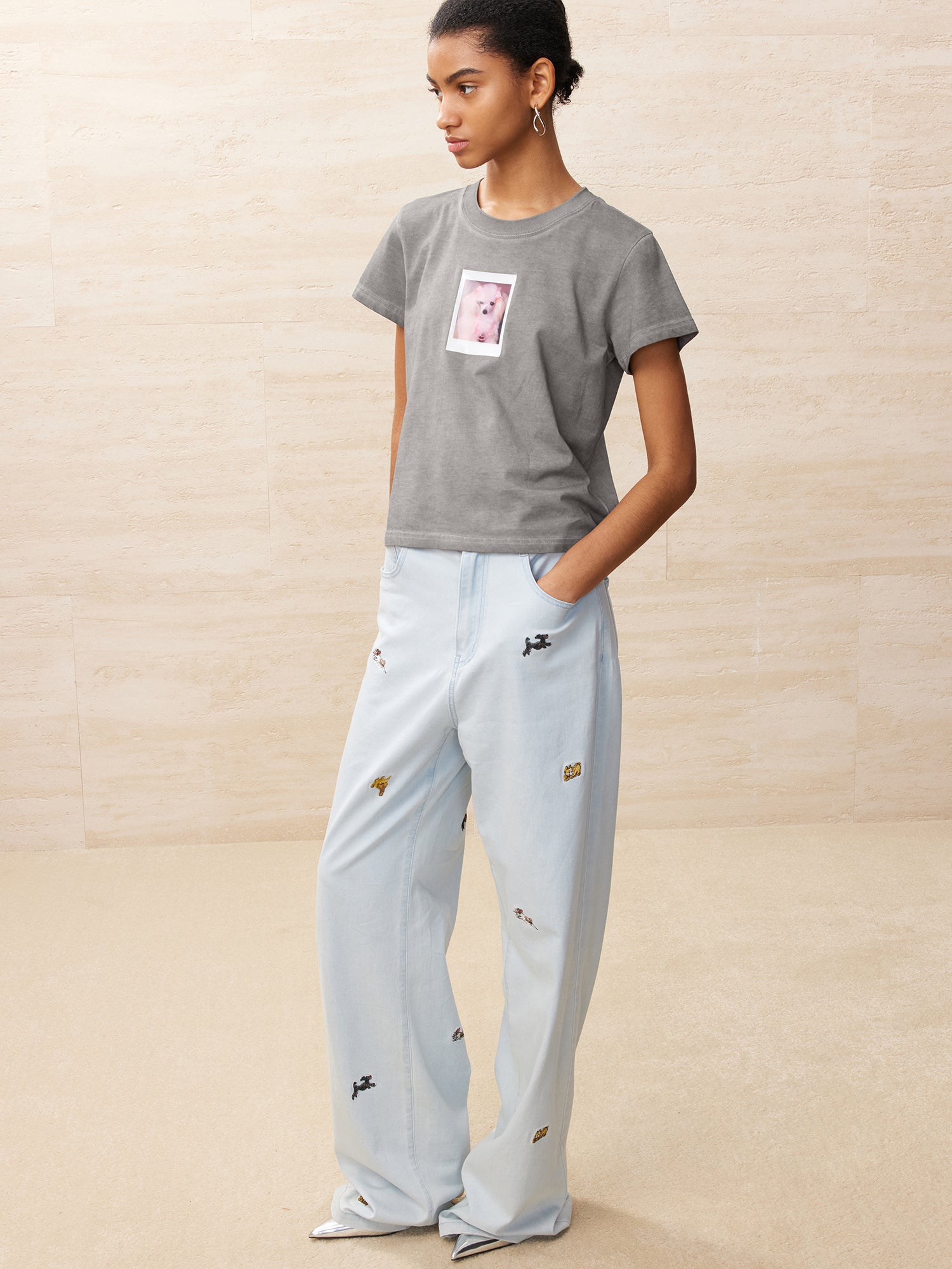 Puppy polaroid printed t-shirt