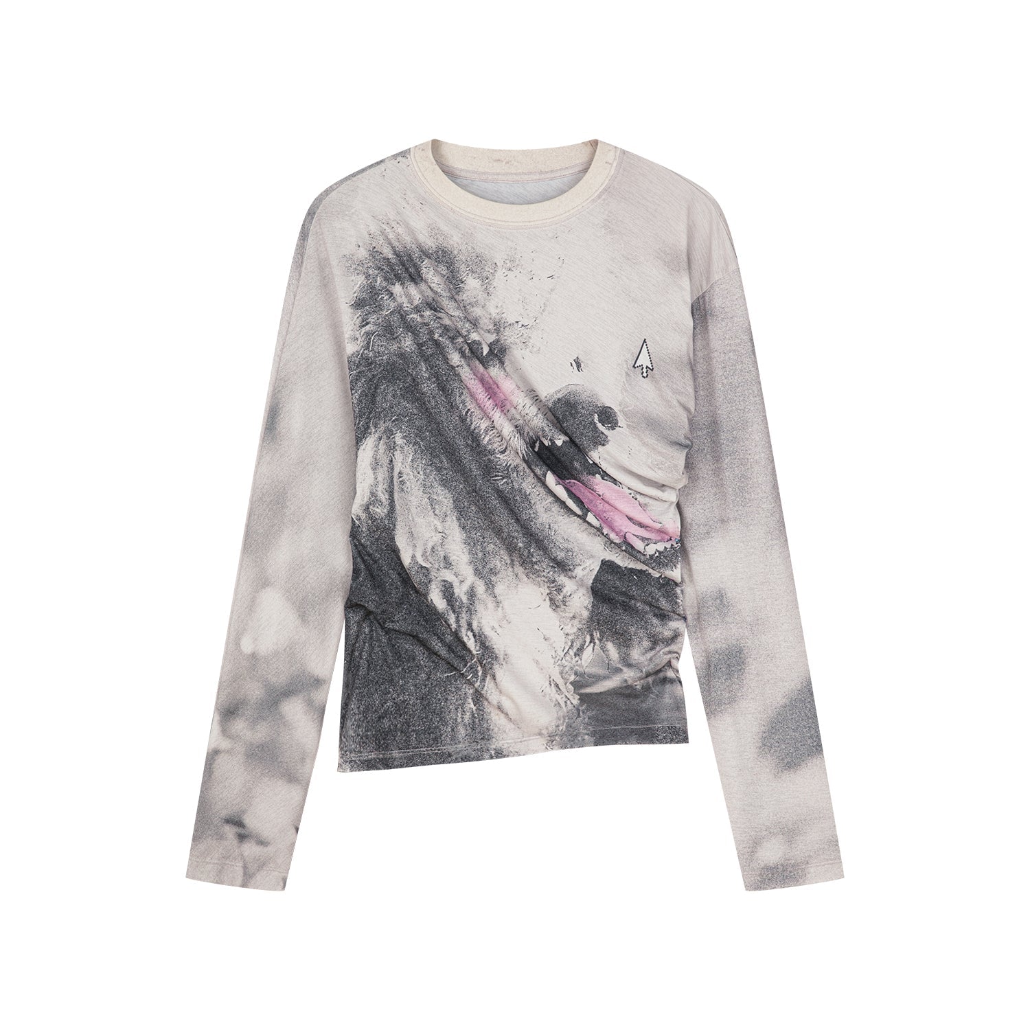 子犬プリントのドレープ長袖Tシャツ