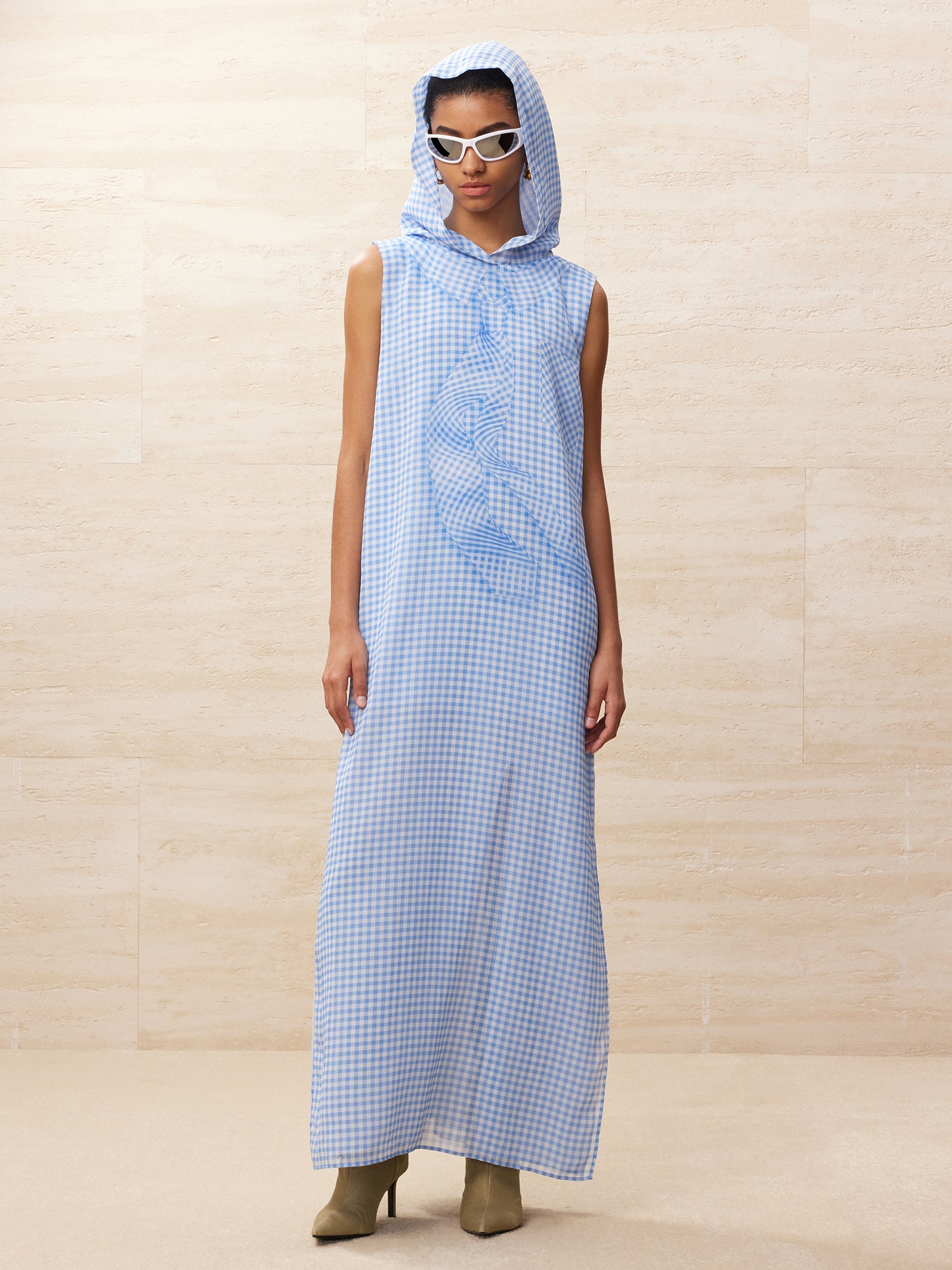 Vichy plaid hooded maxi dress