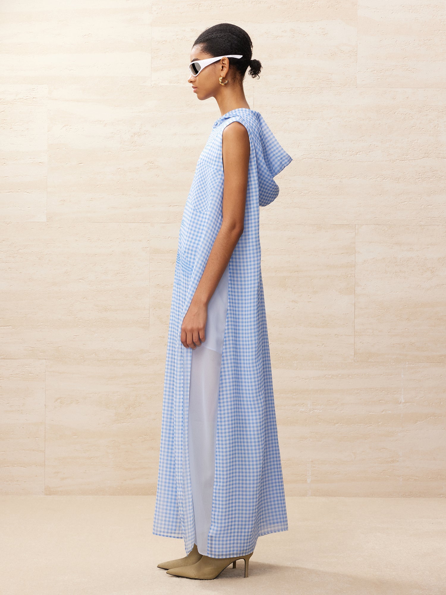 Vichy plaid hooded maxi dress