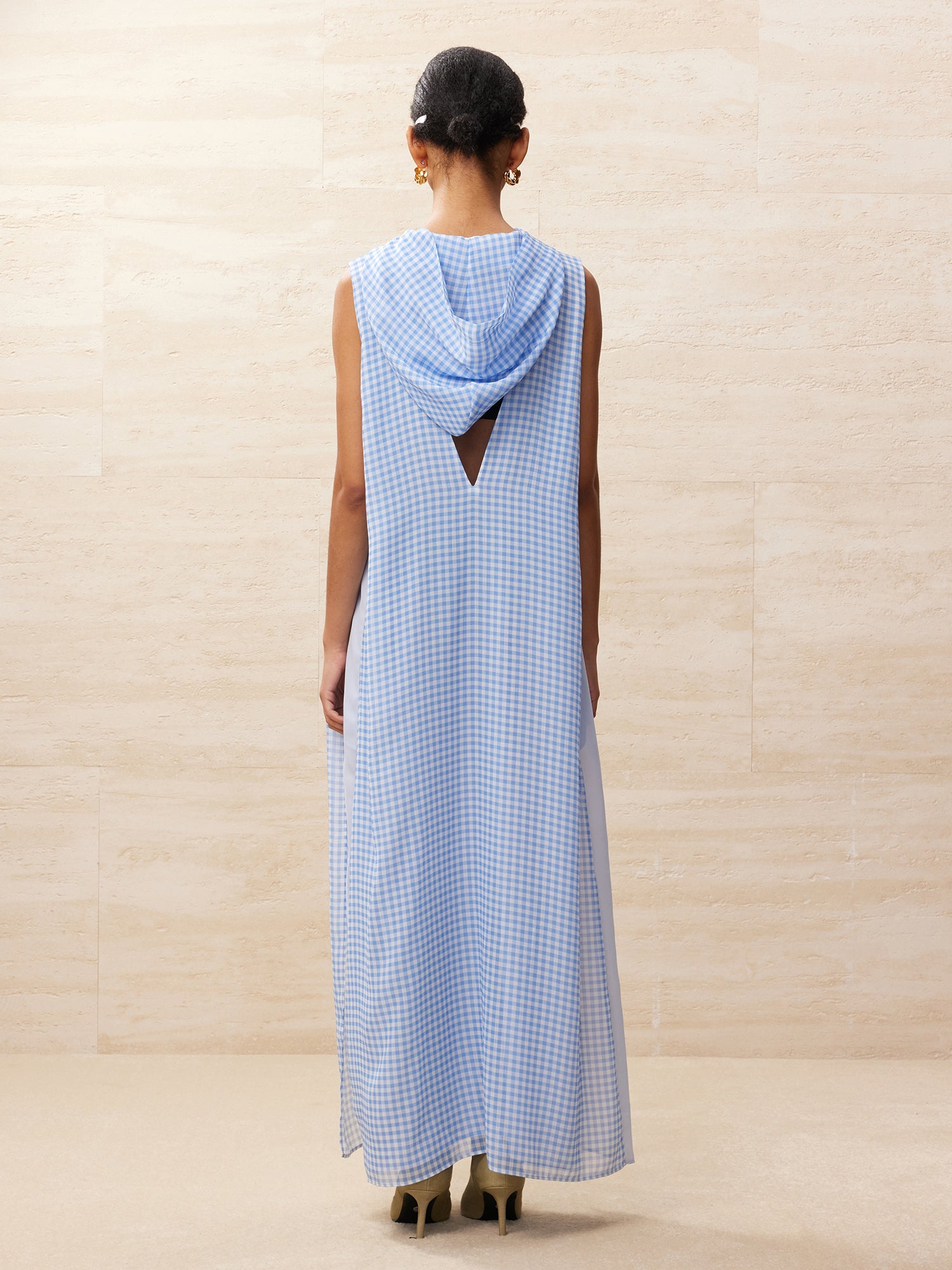 Vichy plaid hooded maxi dress