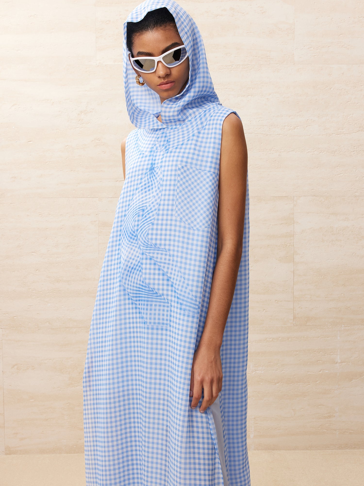 Vichy plaid hooded maxi dress